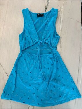 Bright Blue Eyelet Tie-Front Women's Dress